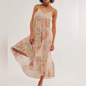 Free People Floral High Low Dress in Pink and Cream